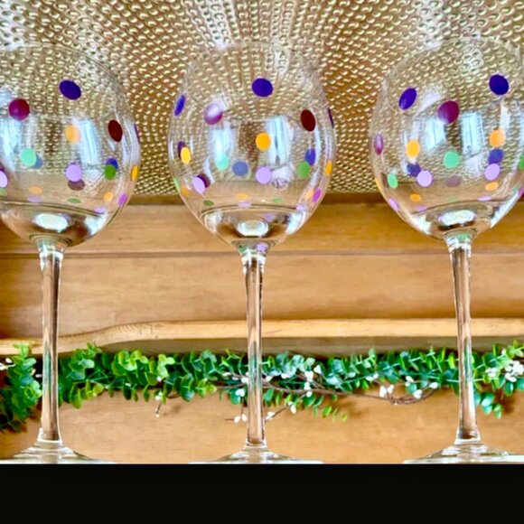 Pampered Chef Dots Collection Wine Glasses ~ 3 Balloon Goblets Discontinued EUC - Picture 3 of 8